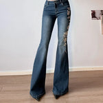 Retro Floral Flared Denim Pants