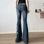 Retro Floral Flared Denim Pants