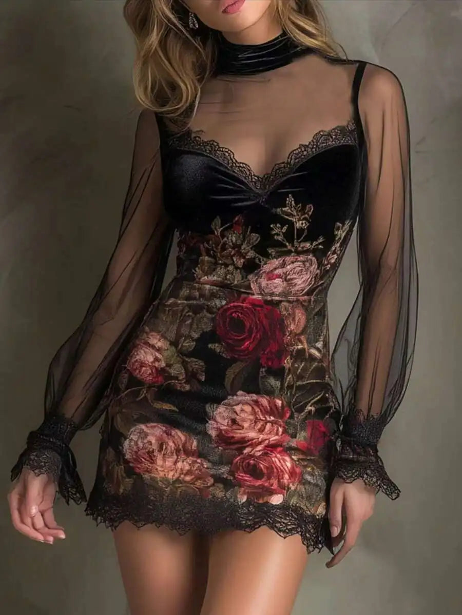 Lace Poetry Print Mini Dress