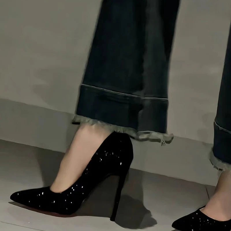 High-heeled shoes with glitter.