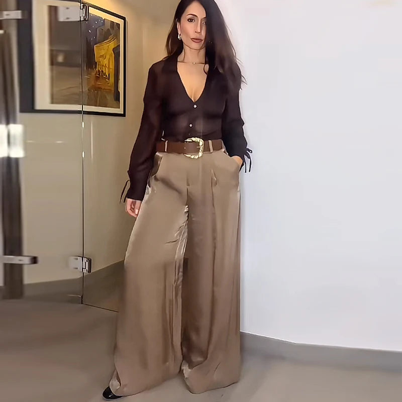 Ivory Horizon Wide-Leg Pants