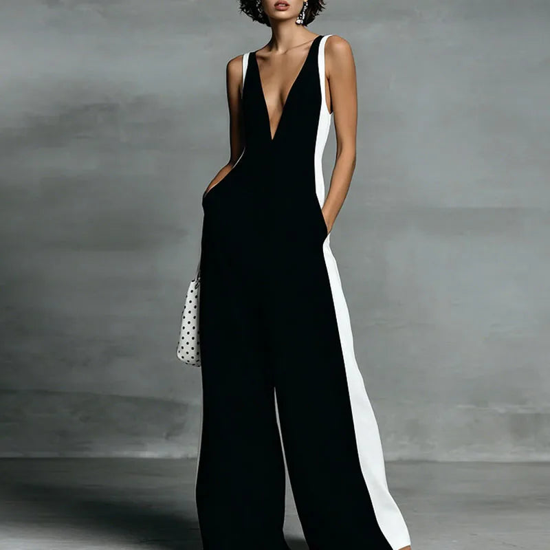 Obsidian Stripe Hollow-Out Jumpsuit