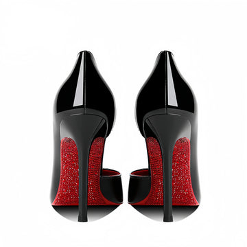 High-heeled shoes with rhinestone soles.