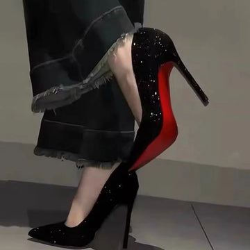 High-heeled shoes with glitter.