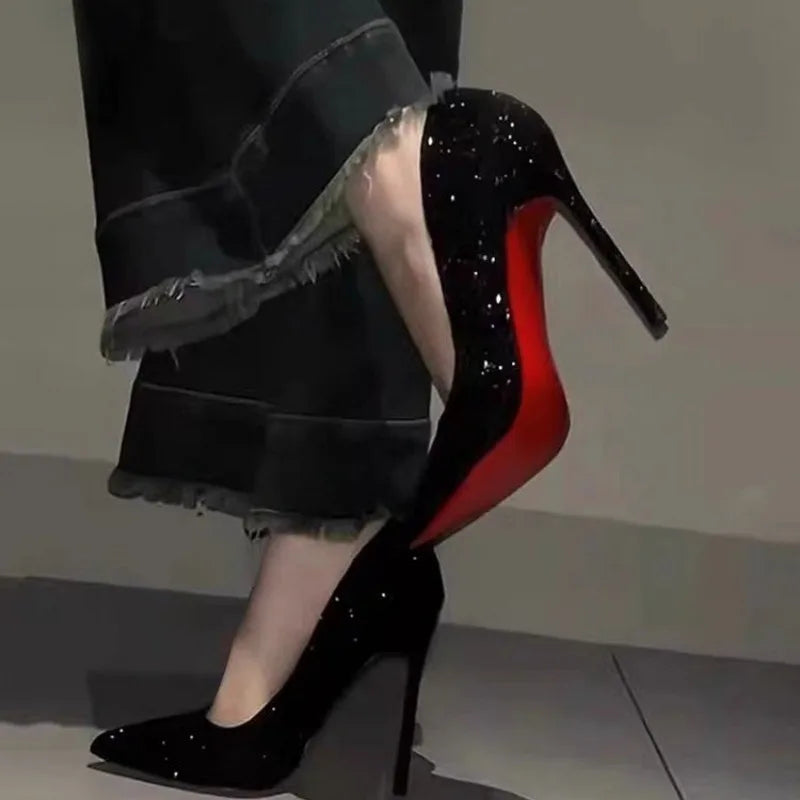High-heeled shoes with glitter.