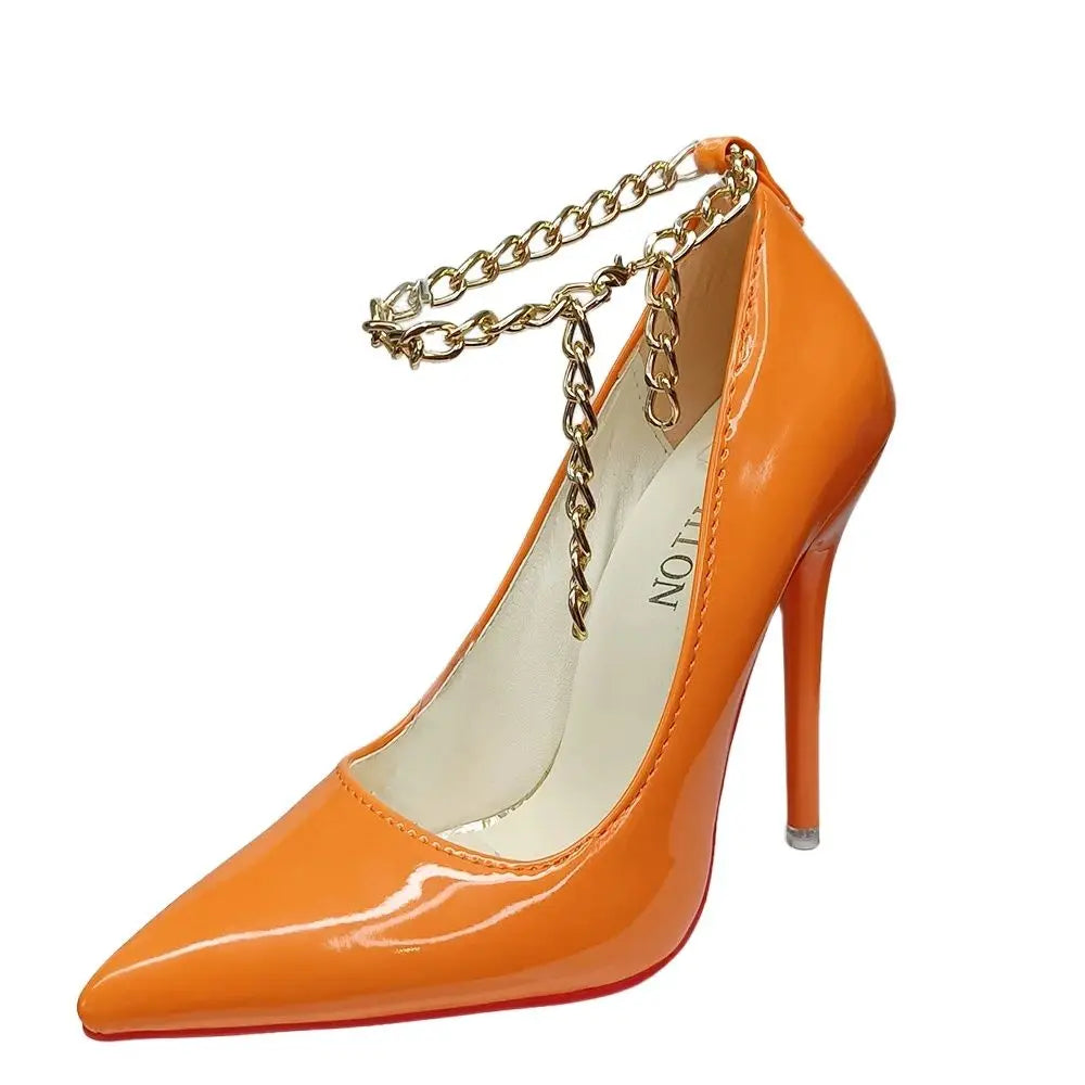 Stiletto heels with gold chain