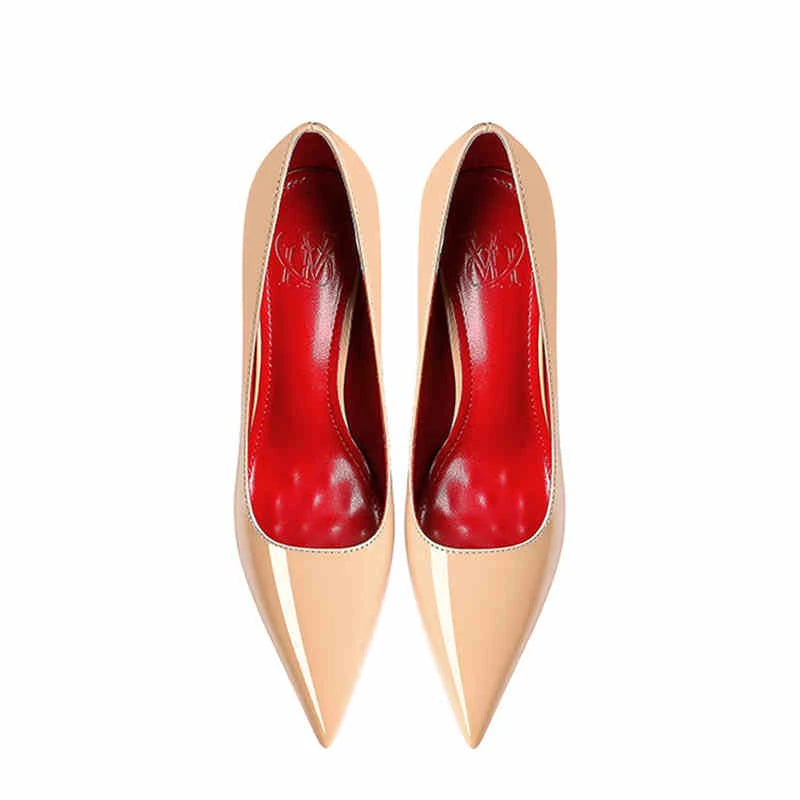 High-heeled shoes with rhinestone soles.