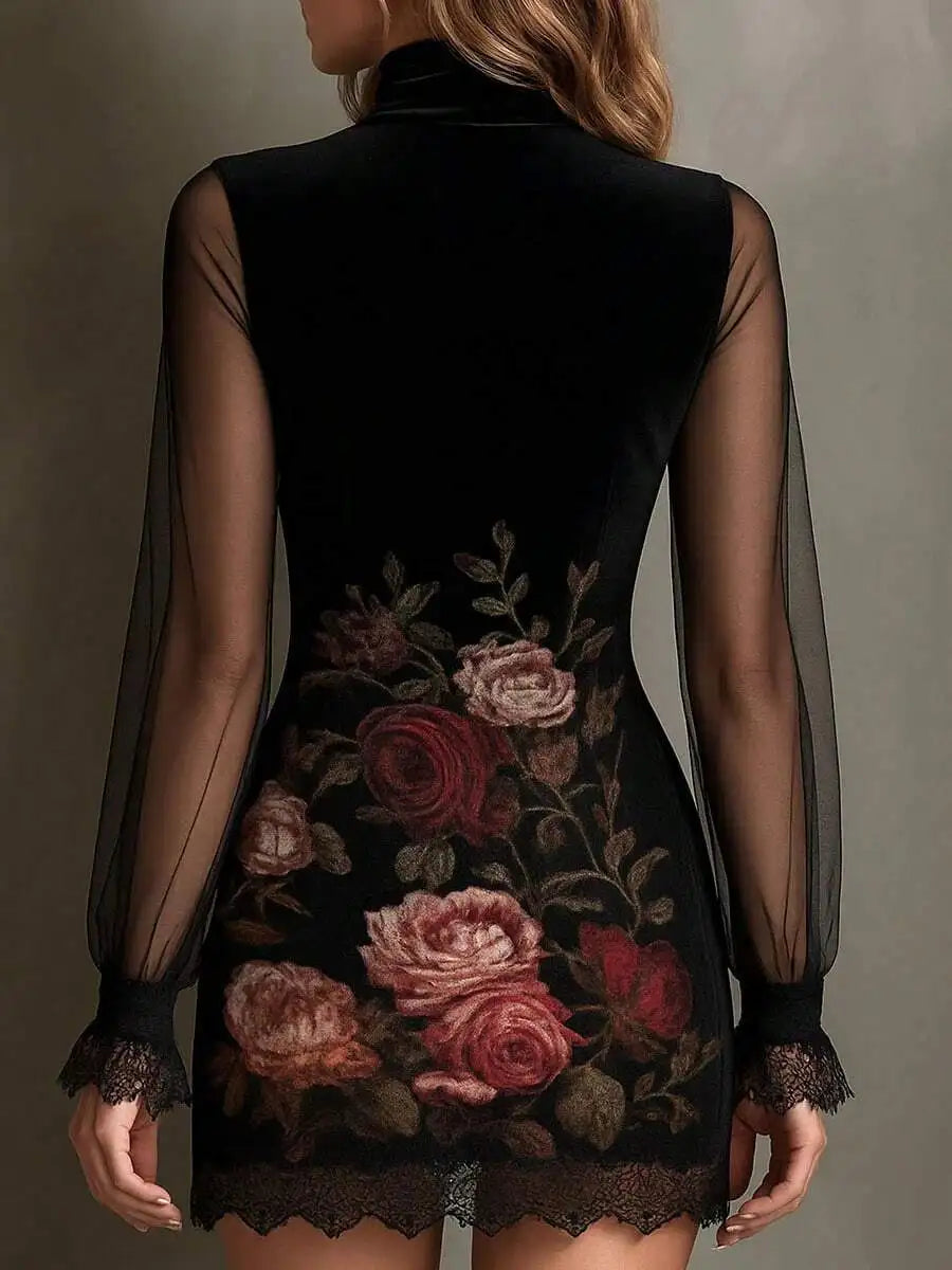 Lace Poetry Print Mini Dress