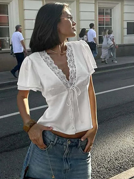 Silk-Mist V-Neck Blouse