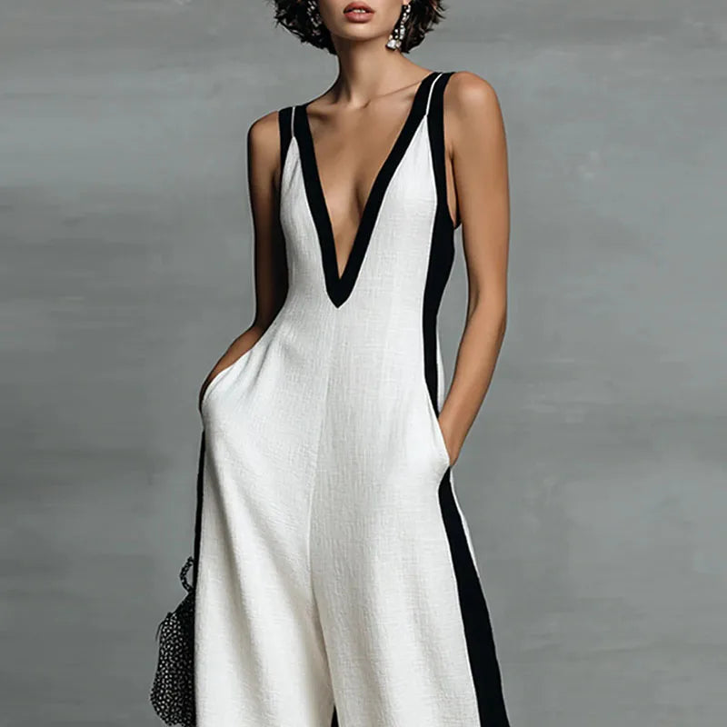 Obsidian Stripe Hollow-Out Jumpsuit