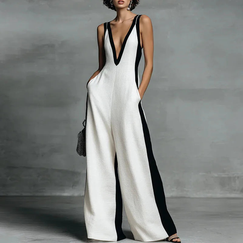 Obsidian Stripe Hollow-Out Jumpsuit