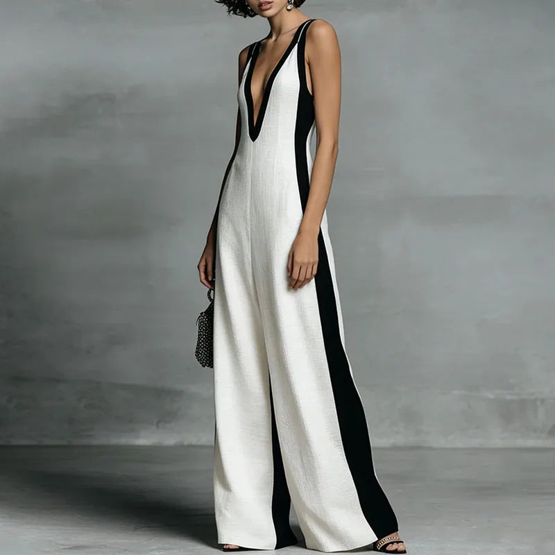 Obsidian Stripe Hollow-Out Jumpsuit