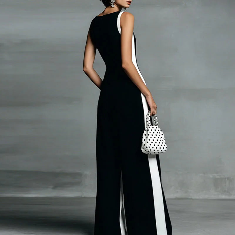Obsidian Stripe Hollow-Out Jumpsuit