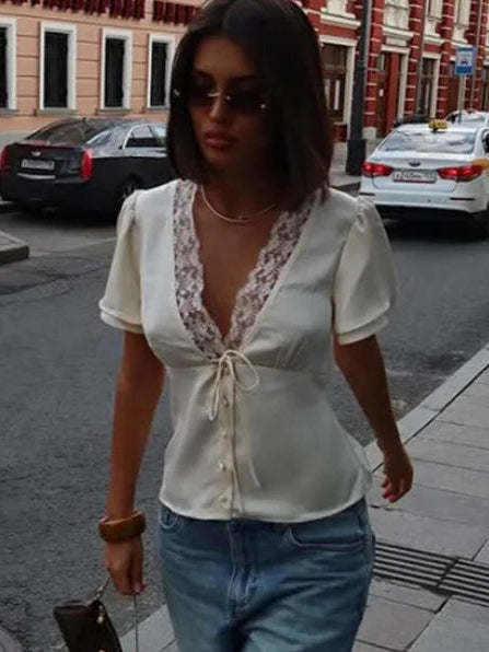 Silk-Mist V-Neck Blouse