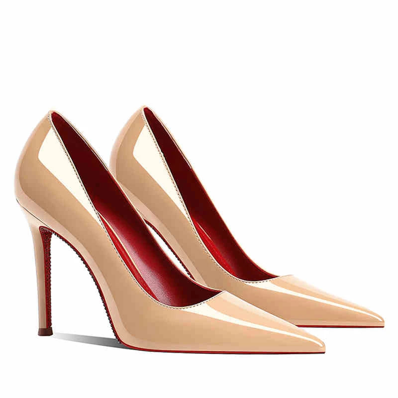 High-heeled shoes with rhinestone soles.