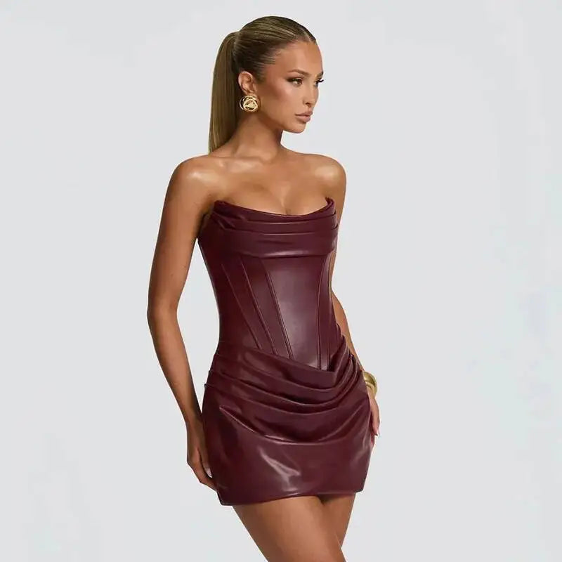 Crimson Noir Leatherette Mini Dress – Maison Marfim