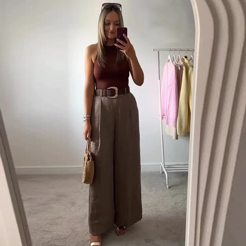 Ivory Horizon Wide-Leg Pants