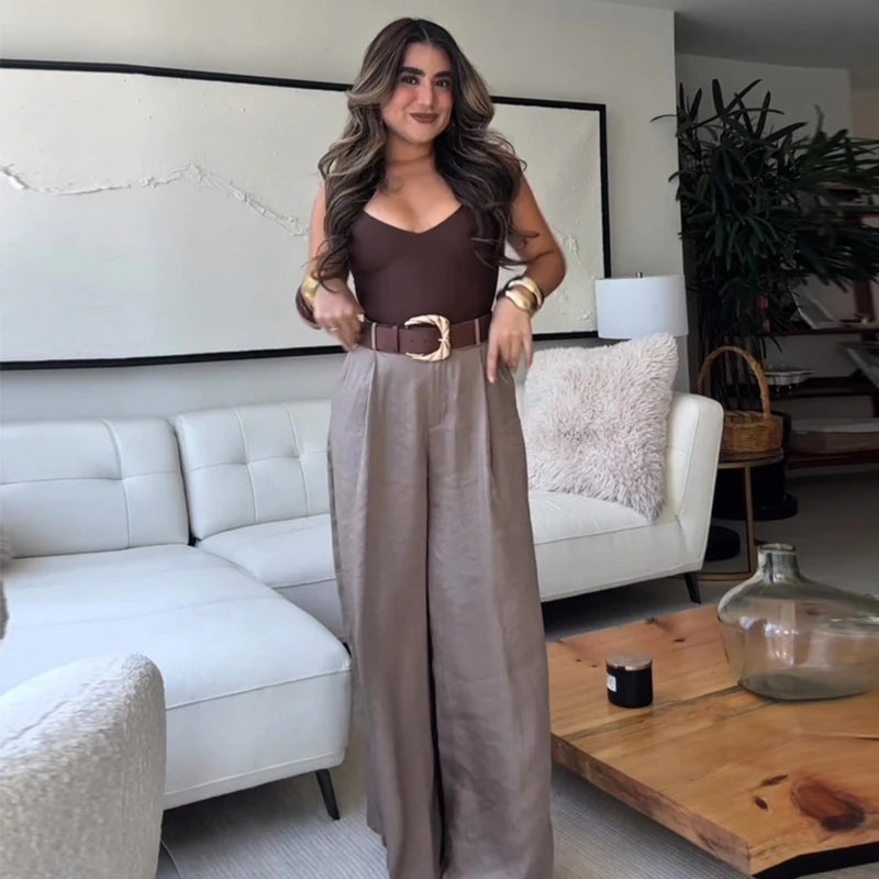 Ivory Horizon Wide-Leg Pants